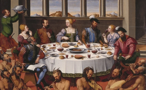 “De Maaltijd” toegeschreven aan Francesco di Girolamo da Santacroce, circa 1540, Collectie Bonnefanten, langdurig bruikleen Rijksdienst voor Cultureel Erfgoed “De Maaltijd” toegeschreven aan Francesco di Girolamo da Santacroce, circa 1540, Collectie Bonnefanten, langdurig bruikleen Rijksdienst voor Cultureel Erfgoed