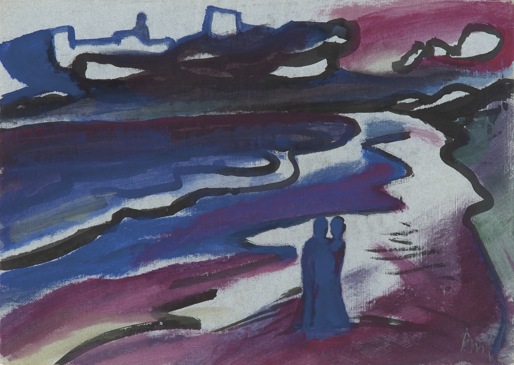 Gerrit Benner, 'Avond aan zee', ca. 1946, gouache, 50 x 71 cm, Museum Belvédère, Heerenveen-Oranjewoud, © AG BENNER, 2014
