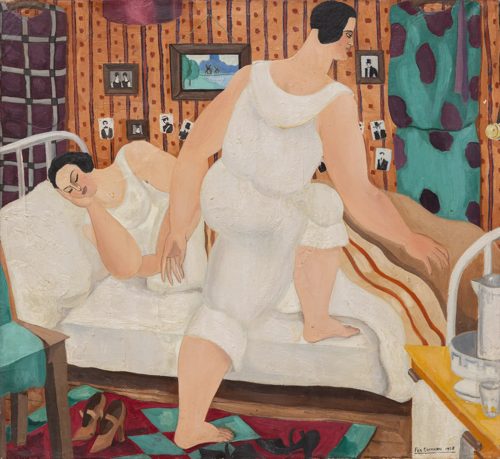 “Vrouwen in slaapkamer,” Ferdinand Erfmann, 1928, olieverf op doek, 52,6 x 61,4 cm, collectie Frans Hals Museum