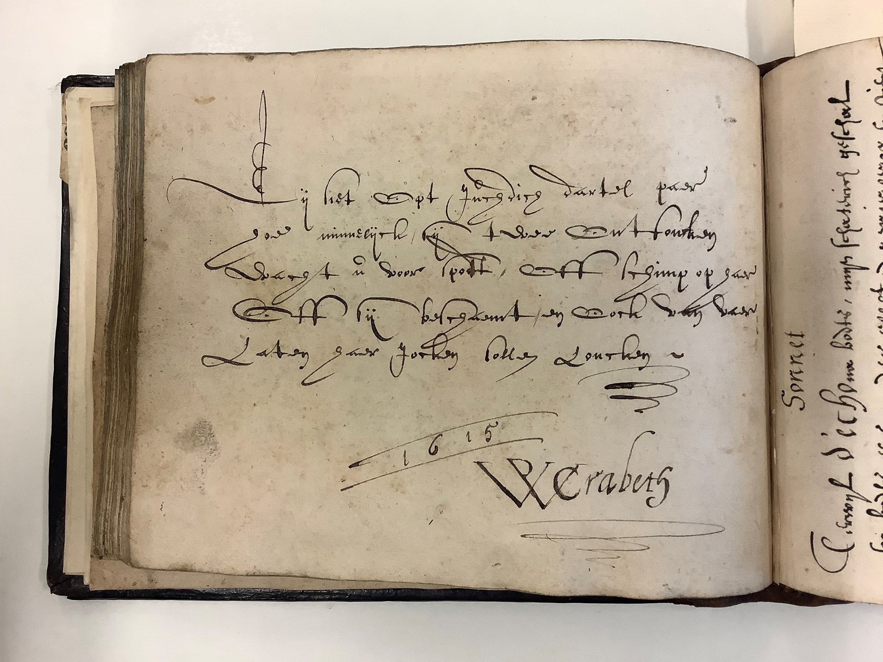 Een spottend versje over de liefde van collega Wouter Crabeth I uit 1615, afkomstig uit het album amicorum van Wybrand de Geest.