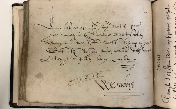 Een spottend versje over de liefde van collega Wouter Crabeth I uit 1615, afkomstig uit het album amicorum van Wybrand de Geest. Een spottend versje over de liefde van collega Wouter Crabeth I uit 1615, afkomstig uit het album amicorum van Wybrand de Geest.