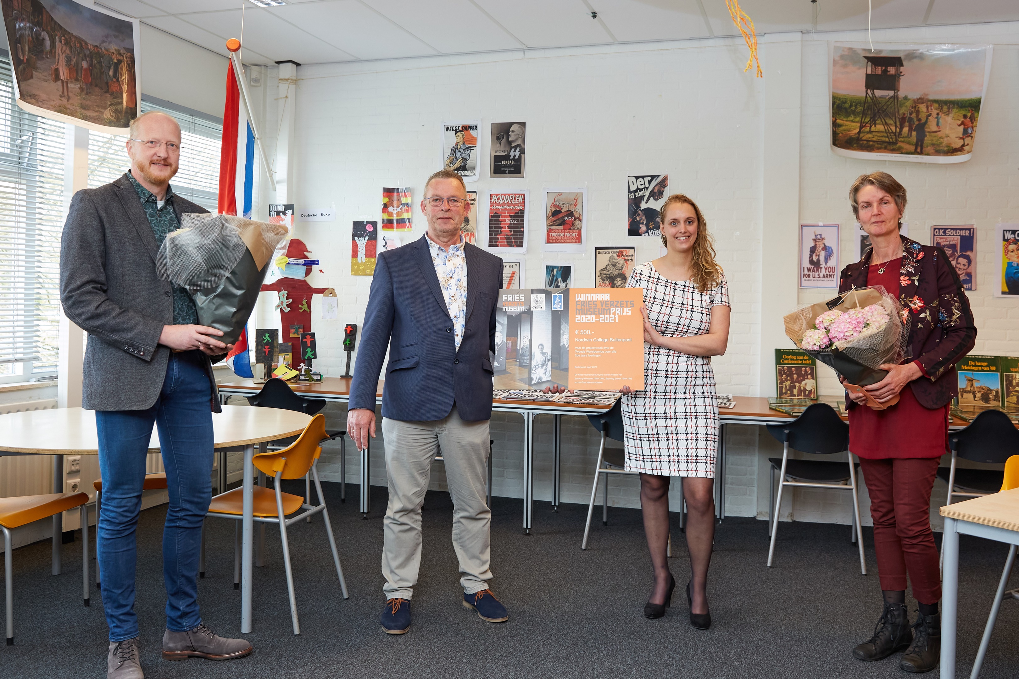 Yeb Seffinga (jurylid) , Doede Dooper, Ottje Visser (docenten) en Tineke Vlietstra (jurylid). Foto door Marieke Balk