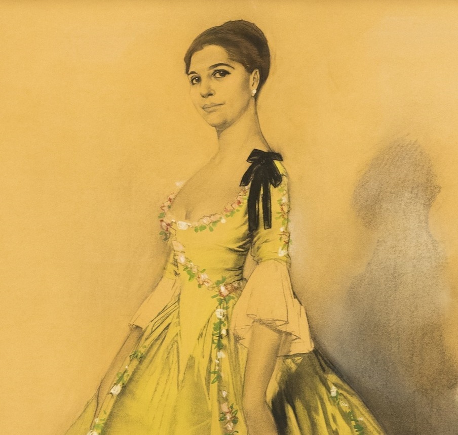 Margaretha Zelle alias Mata Hari in gele jurk (1876-1917) Piet van der Hem, 1914-1915 Krijt en pastel op papier, 98 x 72 cm Collectie Fries Museum