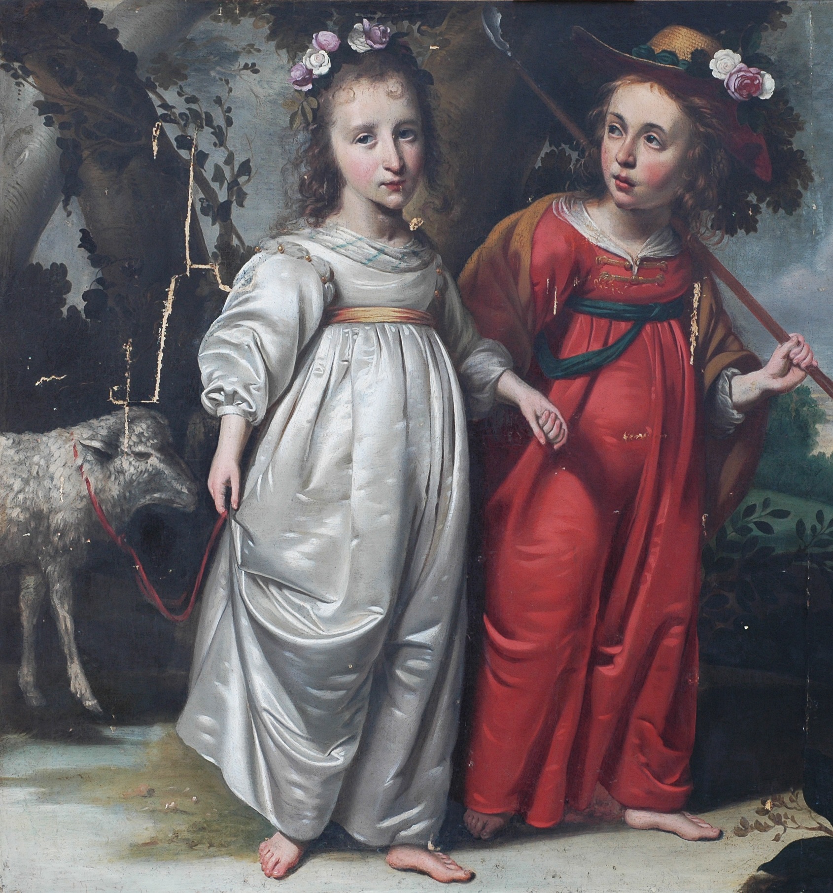 Wybrand de Geest, Kinderen als herders verkleed, 1643 (stripped state met schaap),  olieverf op doek, 111,3 x 140,1 cm. Collectie Fries Museum   [foto Menno Dooijes]