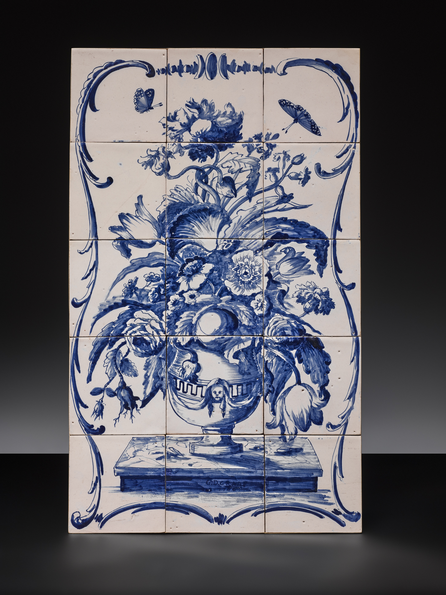 Tegeltableau met bloemenvaas, 1786, tegelbakkerij d’Oude Prins, Amsterdam, schilder Gerrit de Graaf, aardewerk. Collectie Kerami