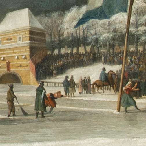 Nicholaas Baur, Hardrijderij voor vrouwen op de winterse Westersingel te Leeuwarden, 1809, Fries Museum, Leeuwarden - Collectie 