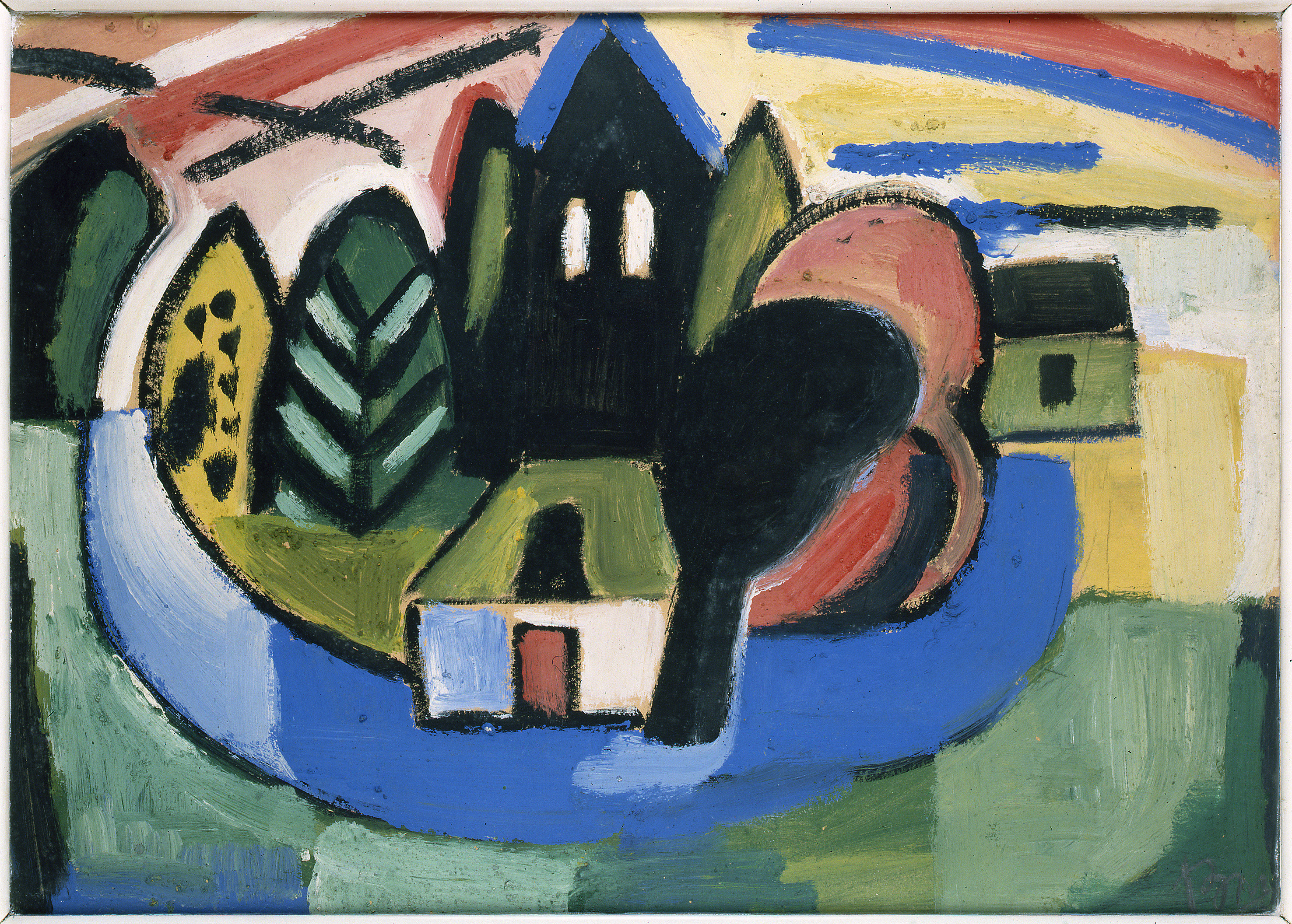 Gerrit Benner, ‘Dorp in Friesland’, 1954, gouache op papier, collectie provincie Fryslân, bruikleen Fries Museum, © AG BENNER, 2
