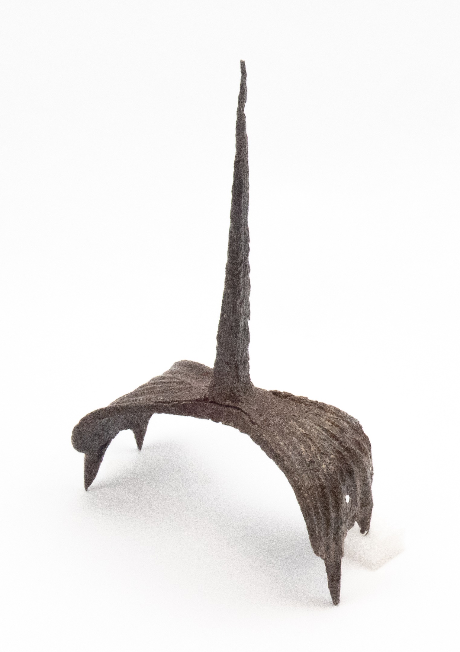 Zwaarder (b) type kletsievoetje, ca. 1200-1600, ijzer, collectie Fries Museum.