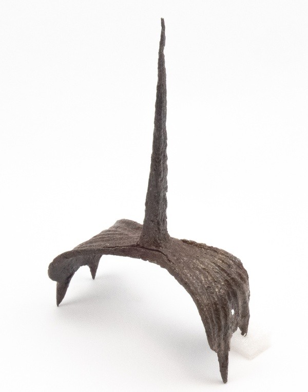 Zwaarder (b) type kletsievoetje, ca. 1200-1600, ijzer, collectie Fries Museum.