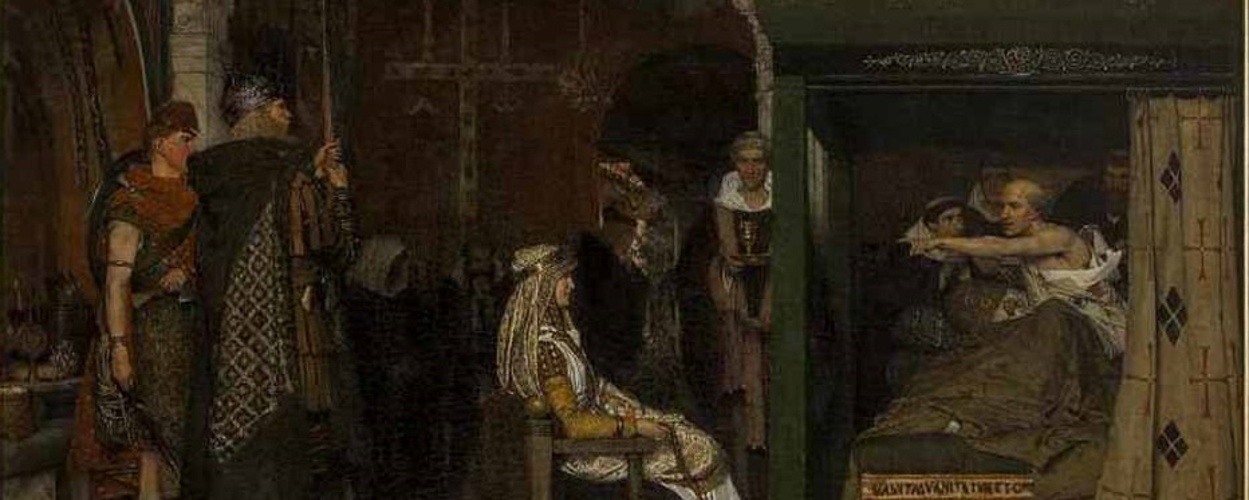 Sir Lawrence Alma-Tadema, Koningin Fredegonda aan het sterfbed van bisschop Praetextatus, 1864, Collectie Fries Museum, Leeuwarden