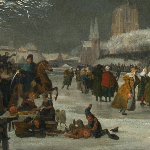 Nicholaas Baur, Hardrijderij voor vrouwen op de winterse Westersingel te Leeuwarden, 1809, Fries Museum, Leeuwarden - Collectie 