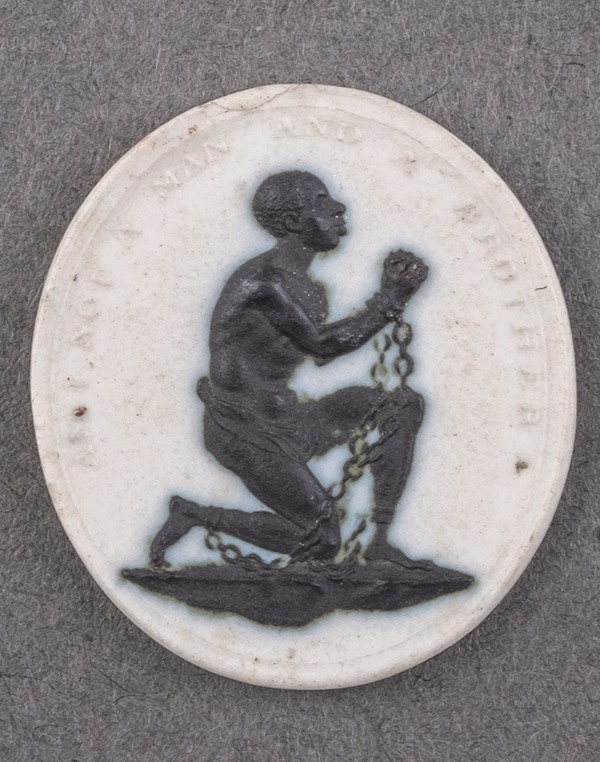 Anti-slavernij medaillon, uitgevoerd in jasperware, Wedgwood, gemodelleerd door William Hackwood, 1787