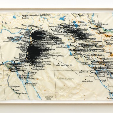 Cristina Lucas, Cartography of Aerial Bombing over Civilians in Middle East till 2018, 2018