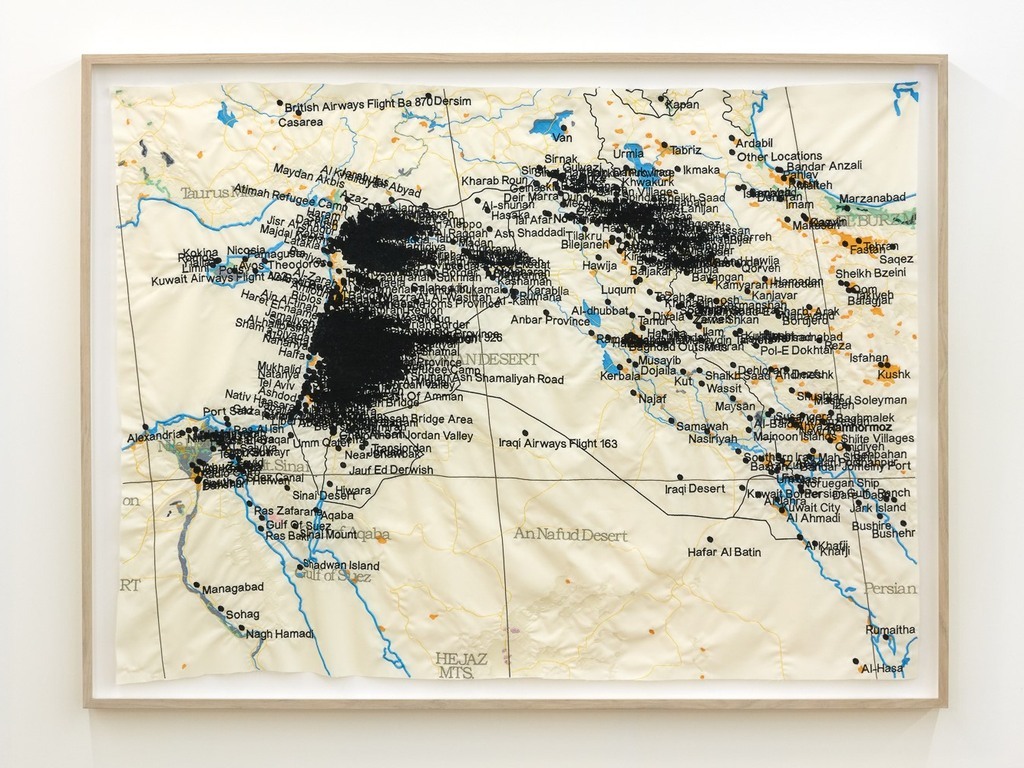 Cristina Lucas, Cartography of Aerial Bombing over Civilians in Middle East till 2018, 2018