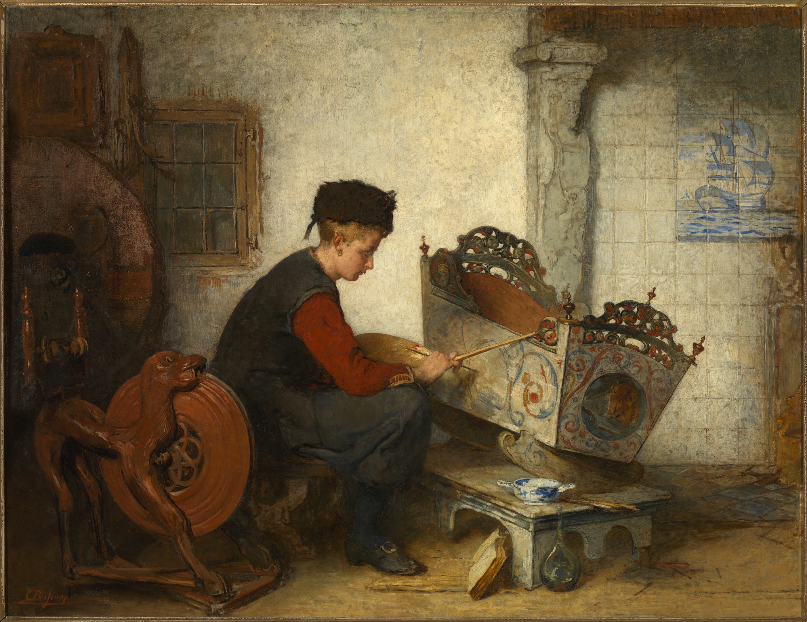 Christoffel Bisschop, Jongen die een wieg beschildert, 1899-1901. Fries Museum – collectie Provincie Fryslân – schenking Kate Bi