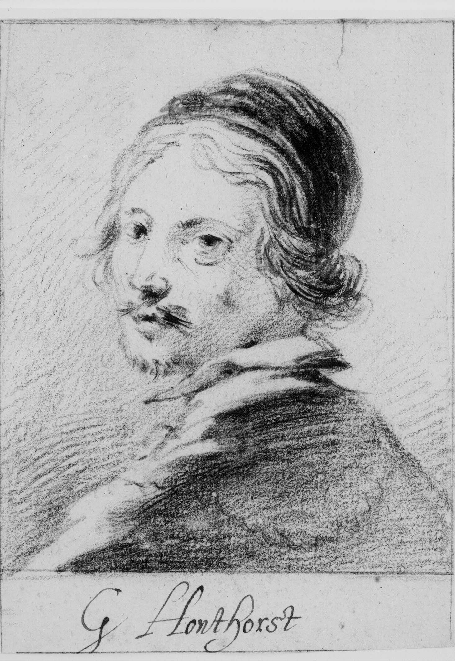 Leonaert Bramer (toegeschreven aan), Portret van Gerard Honthorst, 1616/1618, zwart krijt op papier, 137x98 mm. Collectie Koninklijke Musea voor Schone Kunsten van België, Brussel.