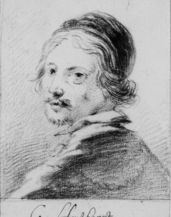 Leonaert Bramer (toegeschreven aan), Portret van Gerard Honthorst, 1616/1618, zwart krijt op papier, 137x98 mm. Collectie Koninklijke Musea voor Schone Kunsten van België, Brussel. Leonaert Bramer (toegeschreven aan), Portret van Gerard Honthorst, 1616/1618, zwart krijt op papier, 137x98 mm. Collectie Koninklijke Musea voor Schone Kunsten van België, Brussel.