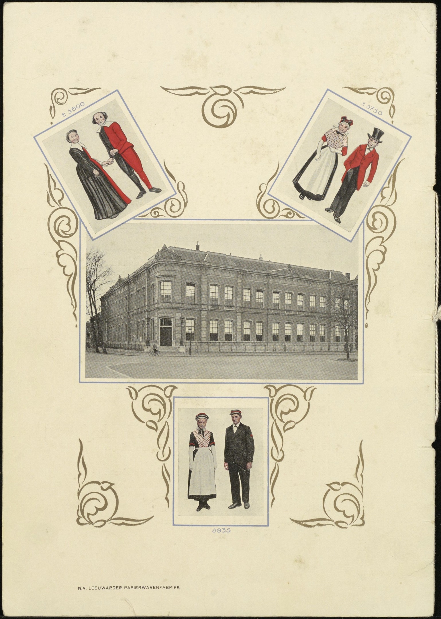 Achterzijde van een menukaart ter gelegenheid van het 400 jarig bestaan van het OBW op 1 mei 1935, collectie Fries Museum. Het a