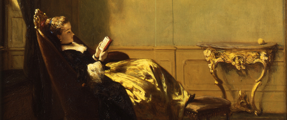 'lezende dame' geschilderd door David Bles, 1869