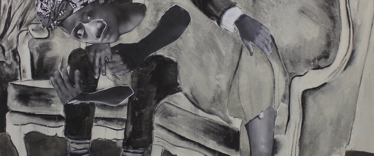 Thabiso le Tshepiso - collage, charcoal, soft pastel _ ink on canvas, 165cm x 135cm 2019