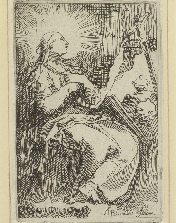 Boetvaardige Maria Magdalena in de grot voor een crucifix, Boëtius Adamsz. Bolswert naar ontwerp Abraham Bloemaert, ca. 1610-1615. Fries Museum, Leeuwarden - Collectie Koninklijk Fries Genootschap - Schenking mr. Assuerus Quaestius Boetvaardige Maria Magdalena in de grot voor een crucifix, Boëtius Adamsz. Bolswert naar ontwerp Abraham Bloemaert, ca. 1610-1615. Fries Museum, Leeuwarden - Collectie Koninklijk Fries Genootschap - Schenking mr. Assuerus Quaestius